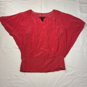 White House Black Market Scarlet Blouse with Draped Sleeves 100% Silk
